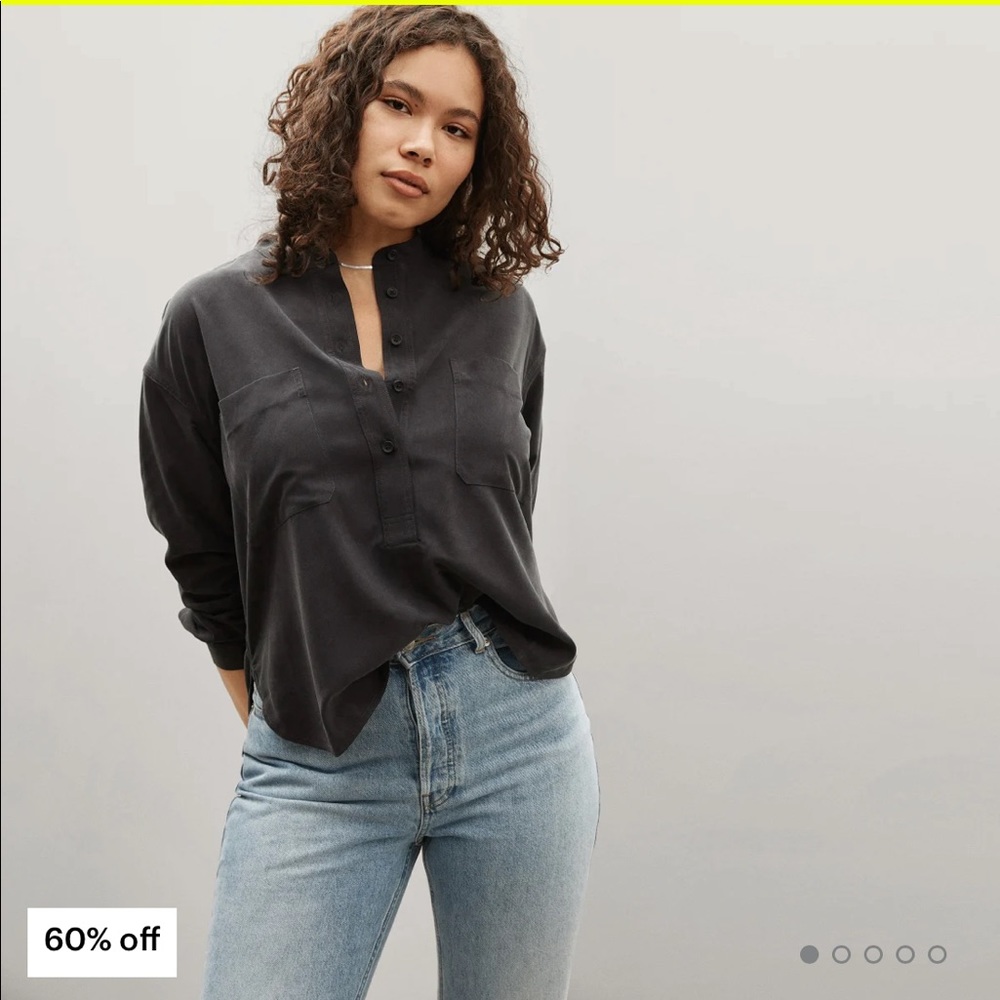Everlane Washable Silk Henley in Black